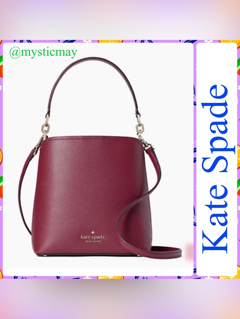 KATE SPADE Darcy Satchel Bucket Crossbody Bag Blackberry Burgundy Leather Purse